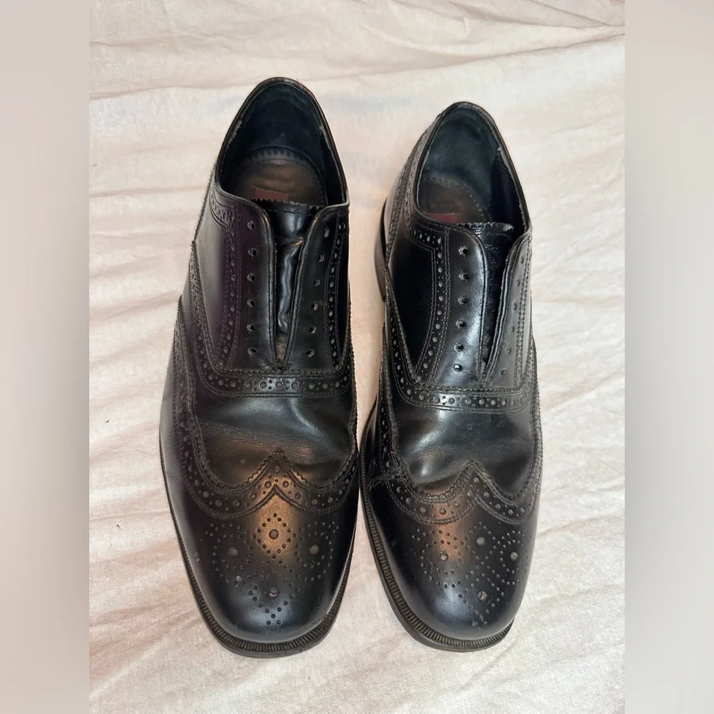 Florsheim FLS Mens 8.5 Wingtip Oxford Dress Shoes Lace Black Leather Full Brogue